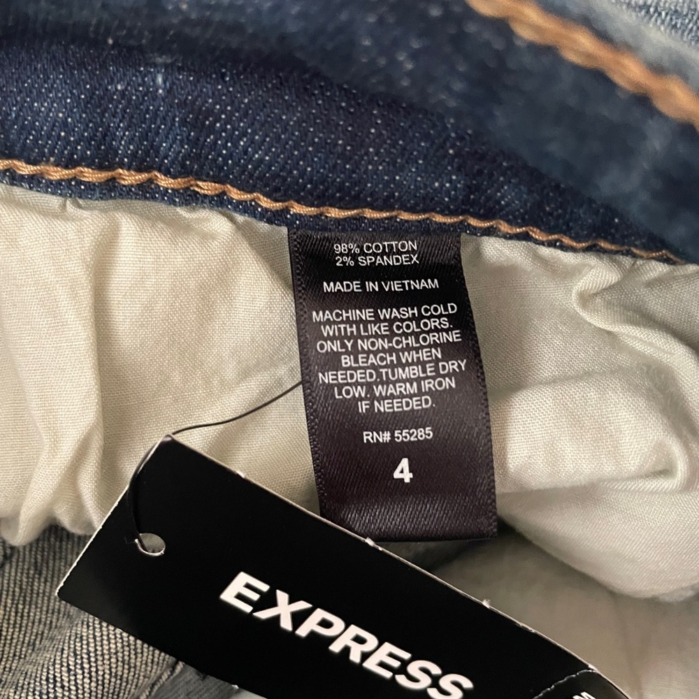 Express Dark Blue Distressed Button-Front Denim S… - image 4